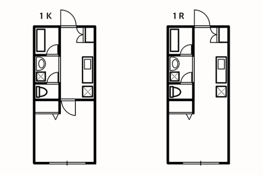 1Kと1Rの間取りの違いを比較した図